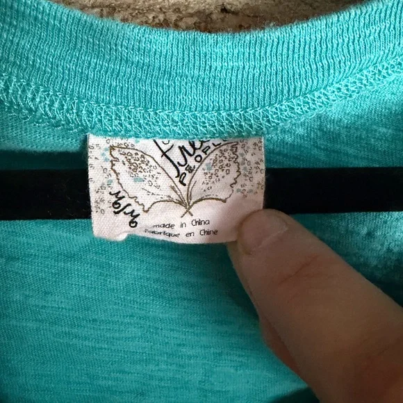 💙 Free People Turquoise Long Sleeve Henley Top | Boho Fitted Tee - Picture 3 of 3